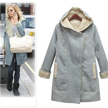 麂皮绒羊毛大衣批发2013新款带帽长款羊毛外套|SN11-0889