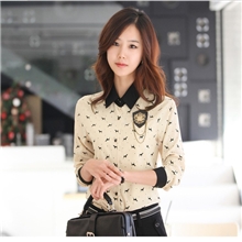2013韩版新款可爱小狗双色可爱淑女圆点印花长袖雪纺衬衫|Y9-026