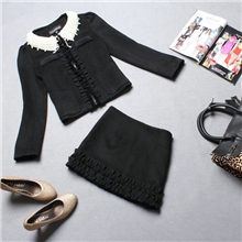 2012冬装新款订珠娃娃领毛呢套裙两件套Z121030002