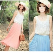 2013新款夏威夷风情蕾丝拼接压折雪纺连衣裙背心长裙B12-9036