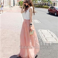 新款夏装女装欧美风雪纺裙裤高腰阔腿裤803
