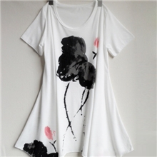 2013新品夏装中国风民族风水墨画不规则下摆长款短袖T恤裙不显肚