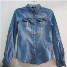 批发外贸原单纯色牛仔衬衫女式纯棉衬衫牛仔外套开衫山东青岛外贸
