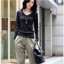 春秋装韩版正品修身长袖V领T恤打底衫女装M-XXXXL[60356]