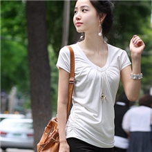 2013春夏季新款韩版女装显瘦小清新V领短袖特价T恤M-XXXXL[6099]