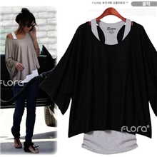 2013欧美蝙蝠袖大码宽松时尚短袖T恤带背心好质量批发2件套