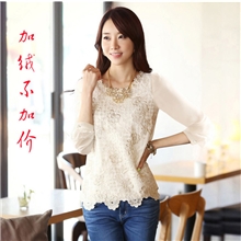 2013年新款刺绣雪纺衫蕾丝衫长袖加绒加厚打底衫长袖