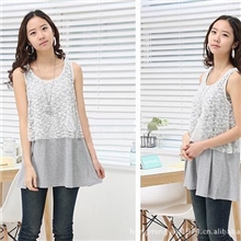 美025韩版孕妇装批发夏季孕妇上衣蕾丝边哺乳衣长版孕妇洋装