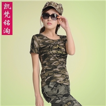 凯梵铭淘2013春装夏装新款女装军装迷彩短袖t恤休闲弹力显瘦803