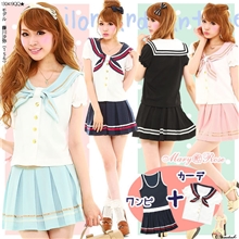 萘洛大小姐梦展望同款海军学院风衬衫+无袖背心百褶连衣裙套装