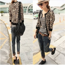 2013新款秋季外套5133#帅气微章豹纹小外套夹克式豹纹拼皮短