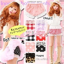 萘洛大小姐LOVEZ梦展望同款格子蕾丝裤脚甜美灯笼热裤短裤