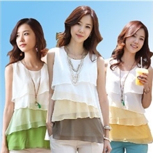 2013S-XXL码新款多色层次时尚短袖无袖背心T恤无袖雪纺衬衫