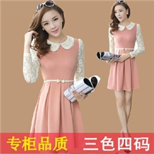 秋装新款韩版甜美气质显瘦娃娃领秋冬长袖公主打底连衣裙送腰带