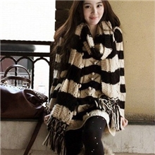 秋装杨幂北京青年唐娇同款海马毛条纹镂空毛衣围巾套装