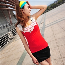 日韩版菊花瓣镂空蕾丝钩花领螺纹棉打底背心女款吊带