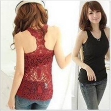 热卖2013夏装韩版女纯棉背部蕾丝镂空上衣打底背心批发