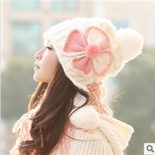 韩版秋冬帽子针织帽子女士蝴蝶结护耳保暖帽子厂家毛线帽子批发