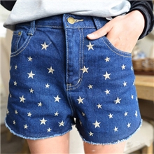新款秋装新五角星高腰牛仔短裤厂家批发代理一件代发开店货源