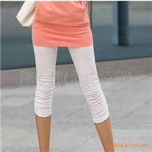 显瘦百搭纯棉七分腿部抓皱打底裤3色有大码