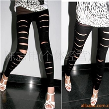 清仓甩货全棉超级亮眼九分破洞打底裤正面侧面多色