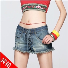 民族特色中国风批发代理加盟修身美腿毛边牛仔短裤8429