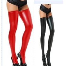 烫金DS演出必备皮革漆皮袜亮光仿皮情趣长筒袜外贸钢管舞大腿袜