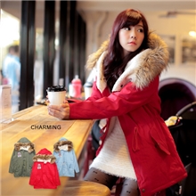 韩版冬季女装新款厚实保暖内刷羔羊连毛帽军装外套