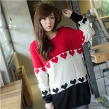 韩版冬季女装新款甜蜜氛围!爱心针织图样长袖上衣