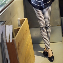 韩版冬季女装新款杂志款千鸟格加绒打底裤弹力修身裤批发