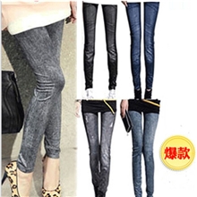 厂家直销2013秋冬款加绒加厚时尚仿牛仔打底裤九分裤批发
