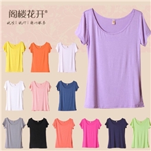 淘宝女装批发春装新品纯色圆领短袖女式T恤/莫代尔打底衫批发