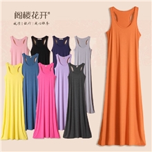 波西米亚连衣裙夏季莫代尔欧美海边度假沙滩裙连衣裙工字背心长裙