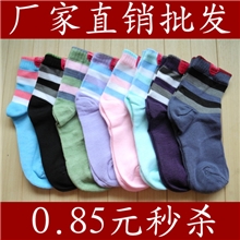 厂家直供秋季女士彩条纹百搭休闲女袜子女生中统运动涤棉袜批发