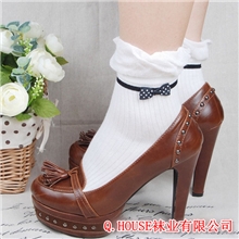 厂家批发复古森女系竖条纹泡泡口花边小蝴蝶结女袜子批发0046