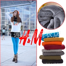 厂家直销HM加绒九分打底裤批发糖果色厚款秋冬款打底裤