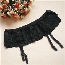 D02批发供应性感双层裙边吊袜带-蕾丝黑色吊袜带一件代发