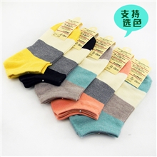 粗条纹全棉女士拼色短筒棉袜条纹原单袜子船袜批发诸暨厂家直销