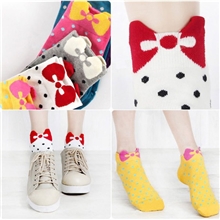 韩国可爱女式短袜棉袜蝴蝶结波点袜子圆点船袜厂家批发