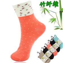 秋冬竹纤维女袜点点罗口小花日韩风格袜子厂家批发糖果色