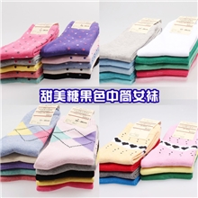 袜子厂家批发秋季新款纯棉圆点爱心菱形格平板诸暨中筒袜子