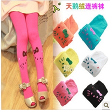 厂家直销热爆新款女童kt猫咪连裤袜糖果色天鹅绒儿童连裤袜批发