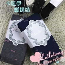 TSUTSUTSU全棉毛线金银丝刺绣蝴蝶结宽腰连裤袜子打底裤