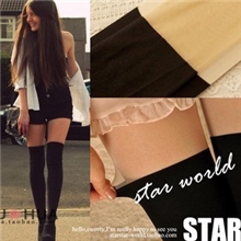 AYOMI秀拼接假长筒袜显瘦假大腿连裤袜子白黑假高筒袜过膝袜