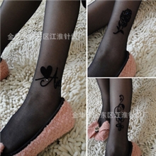 韩版植物绒亮彩钻纹身黑丝袜连裤袜超薄丝袜子8036