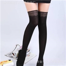 韩版假高筒透肉一体防滑落性感黑色花边款连裤袜丝袜A6619