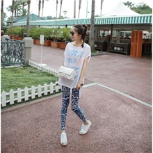 秋季女裤新款时尚图腾印花几何打底裤批发莫代尔花裤个性显瘦九