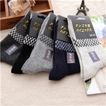 精品外贸兔羊毛袜子简约棋盘格男短袜厂家批发舒适透气秋冬保暖袜