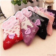 日单卡通圣诞树爱心标兔羊毛袜子女短袜冬季保暖袜10双起批发