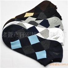 袜子男船袜日韩风格纯棉运动袜格子吸汗